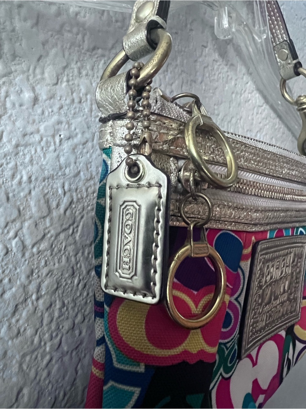 Coach Pop of Mini Poppy Multicolor Logo Wristlet Metallic Gold Trim - Picture 6 of 14